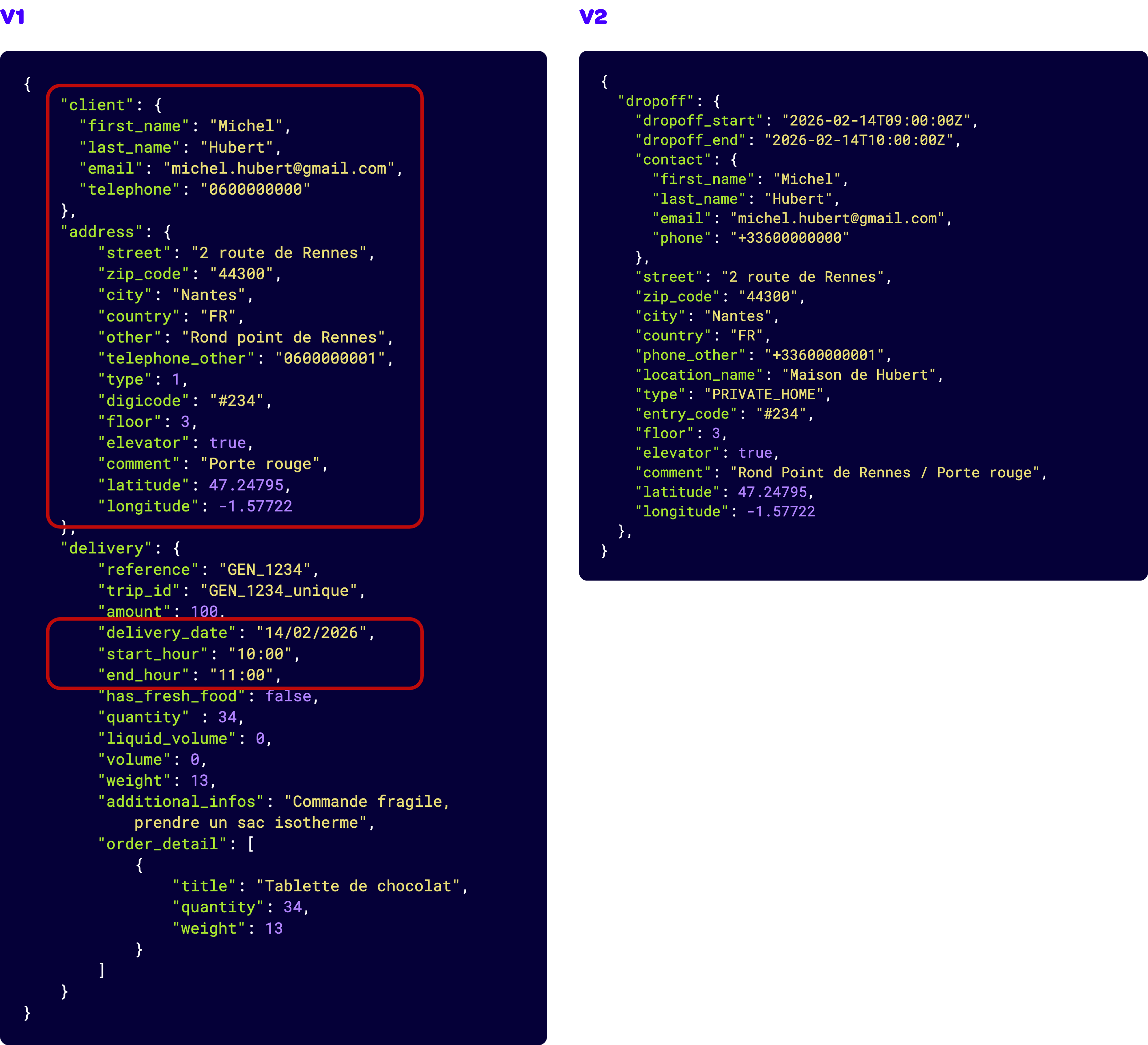exemple code v1 v2